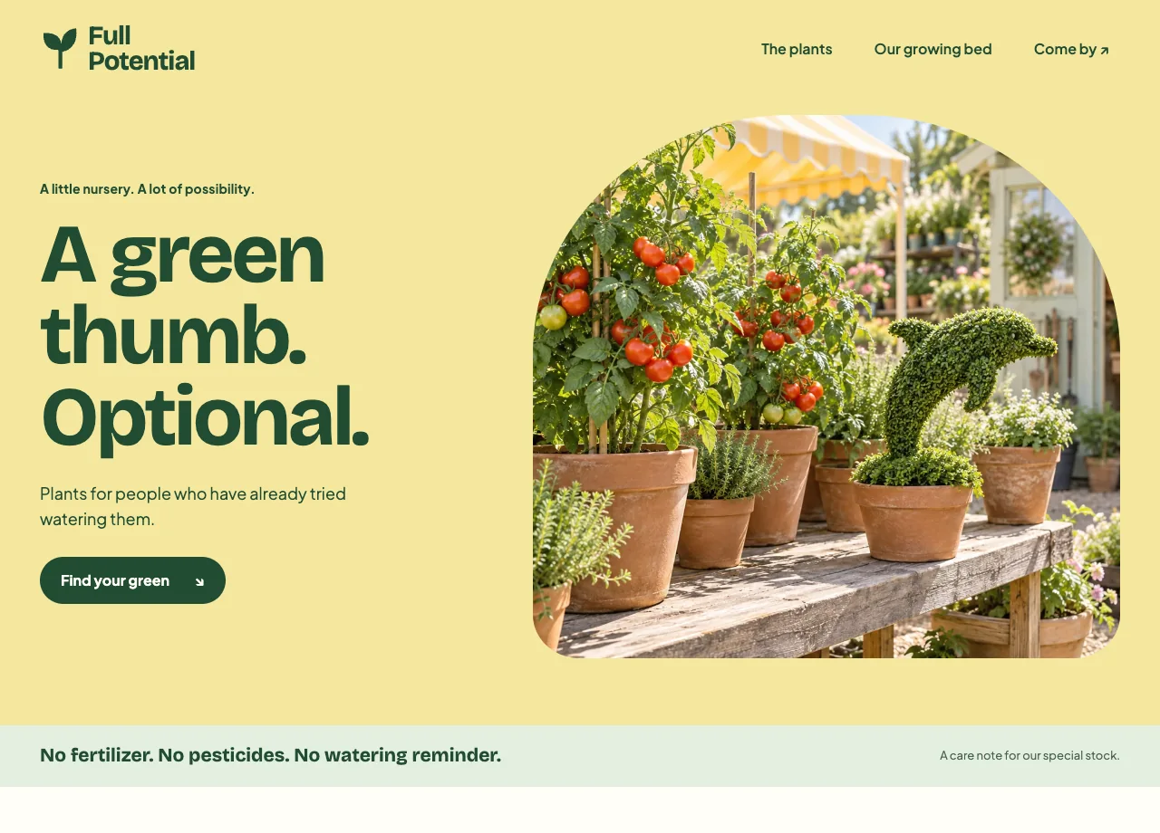 Full Potential fictional business website example