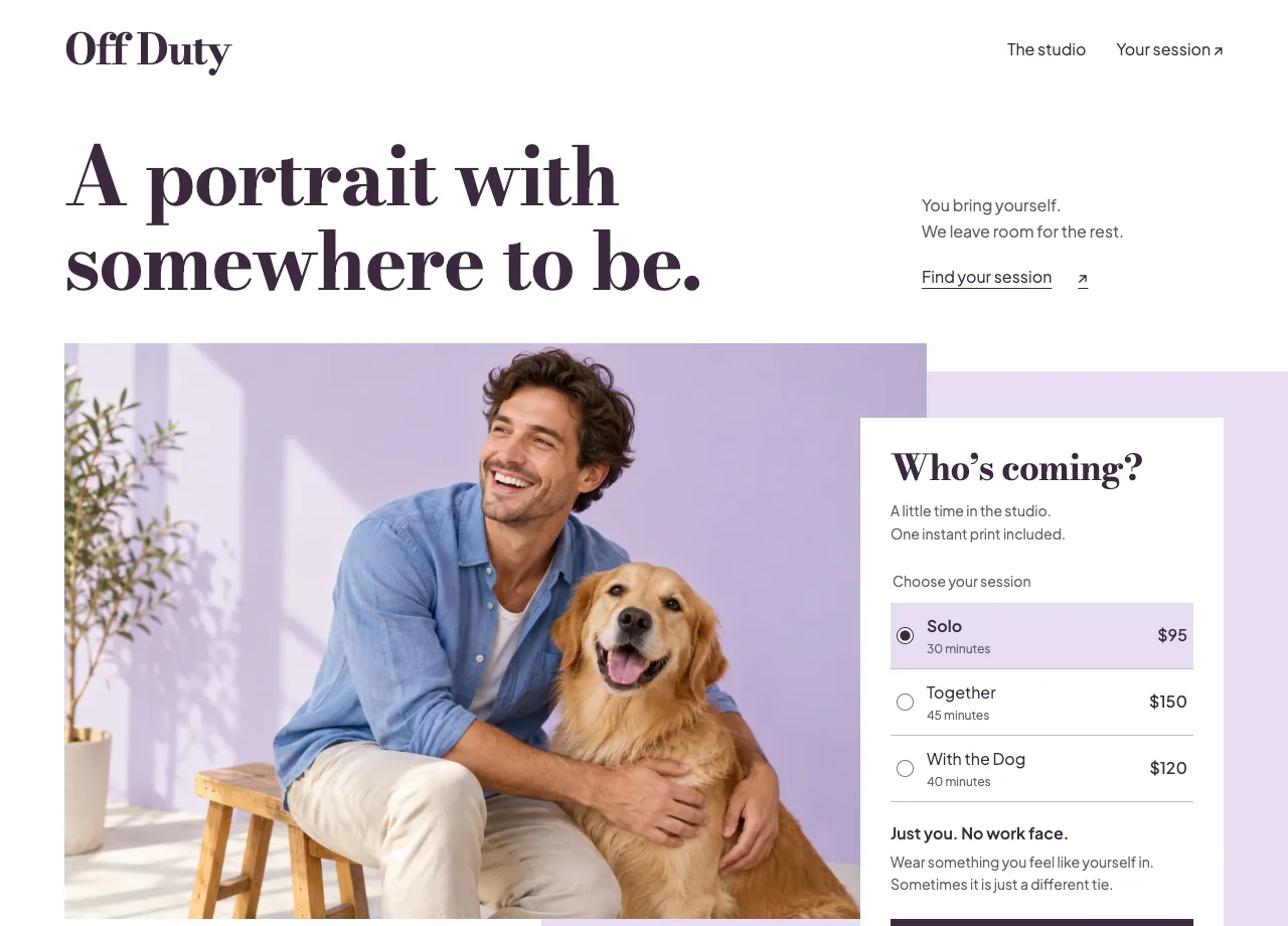 Off Duty fictional business website example