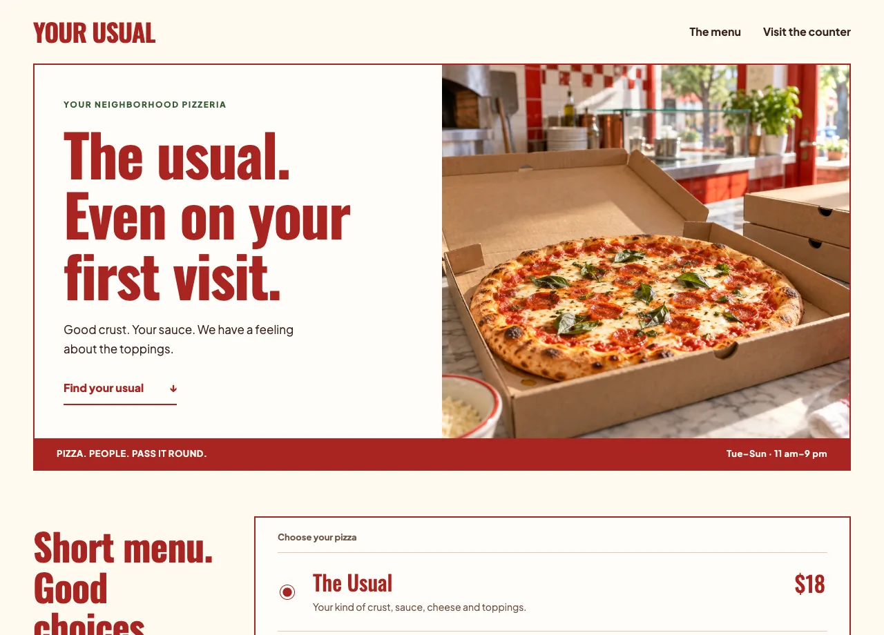 Your Usual fictional business website example