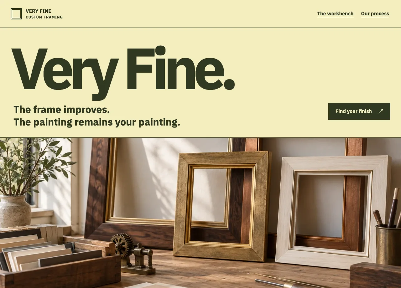 Very Fine Framing fictional website design screenshot